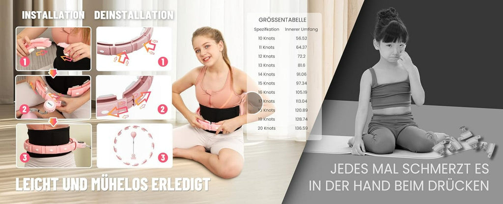 Hula-Hoop-Reifen mit Bunten LED-Lichteffekten und Gewicht Kugel, 18 abnehmbaren Teile