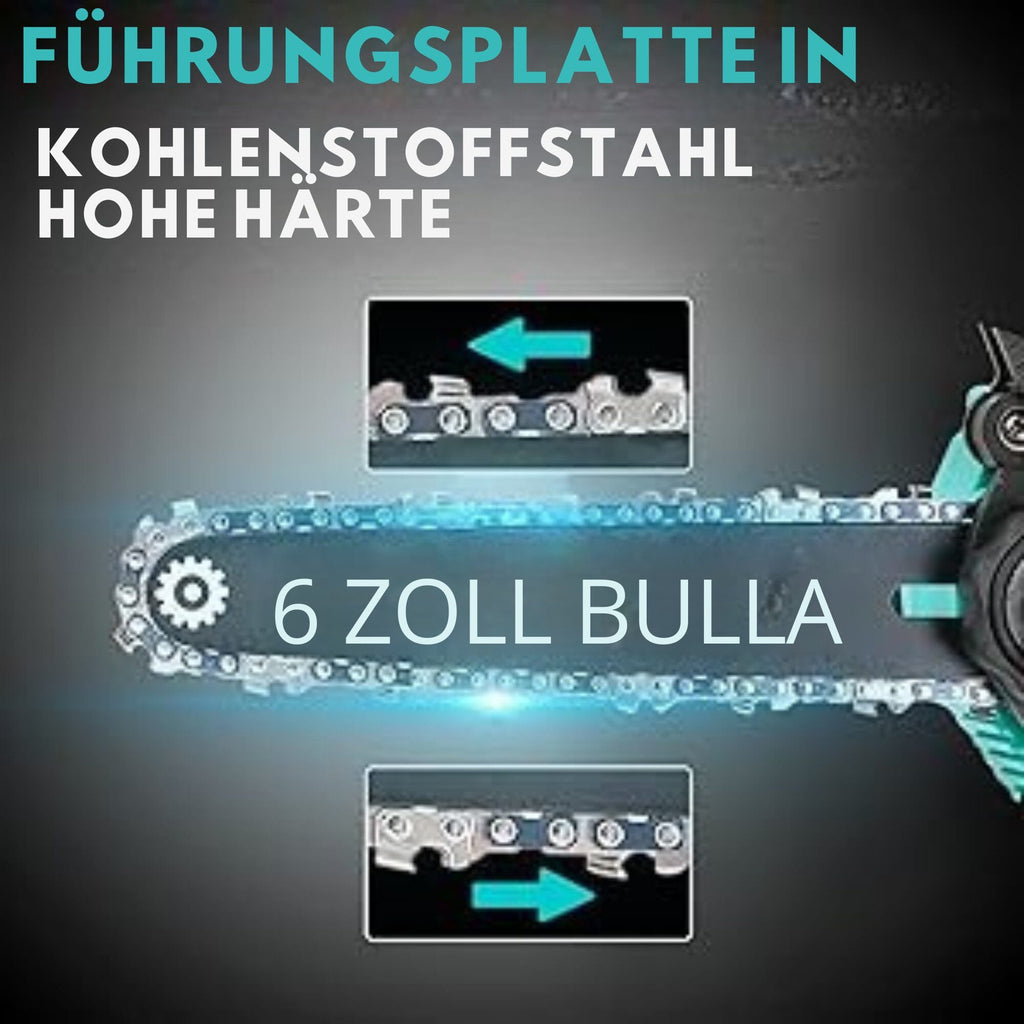 Akku-Kettensäge mit Brushless-Motoren und mit 2 2000mAh-Akkus