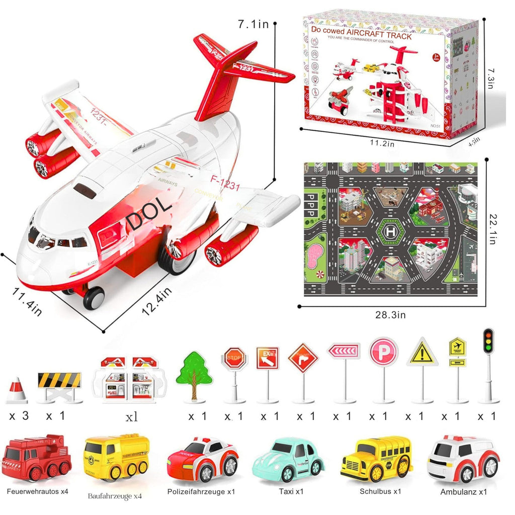 Spielzeug-Flugzeug mit 12 Stadtautos & Rennstrecke Rennbahn Auto Spielzeug für Kinder