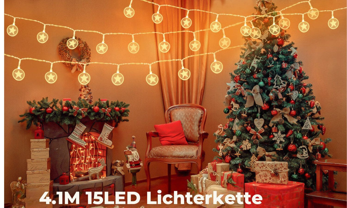 Lichterkette Innenbereich dekorative Lichter 4,1 m 15 LED USB wiederaufladbar