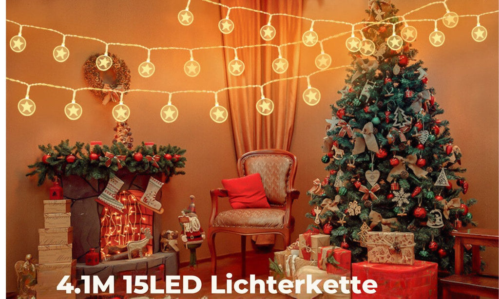 Lichterkette Innenbereich dekorative Lichter 4,1 m 15 LED USB wiederaufladbar