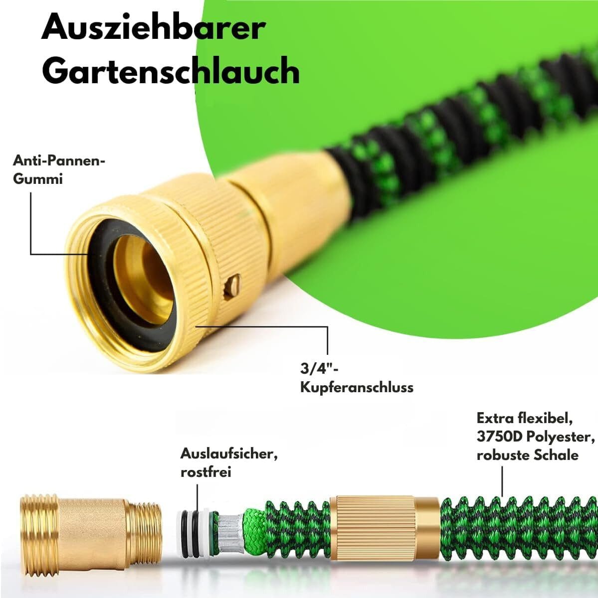 Gartenschlauch 22,5 m flexibler Wasserschlauch mit 9 Funktionsdüsen