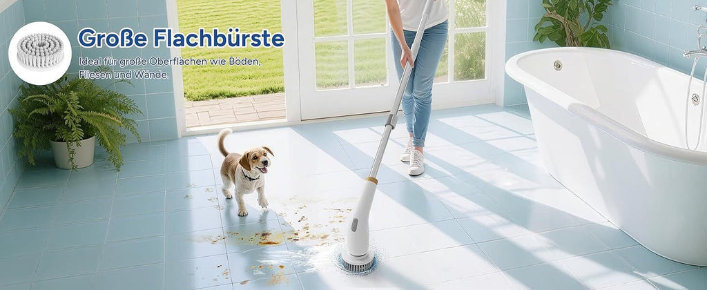 Reinigungsbürste mit 11 Bürstenköpfen, Teleskopgriff, 2 Geschwindigkeiten kabellos