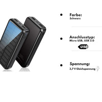 tragbares Solarladegerät, Dual USB-Anschlüsse für schnelles Aufladen Solar Powerbank