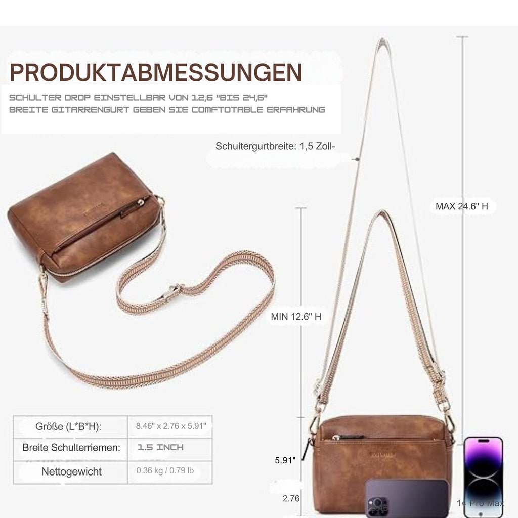 Handtasche Kleine Umhängetasche für Frauen Dreifach-Reißverschluss