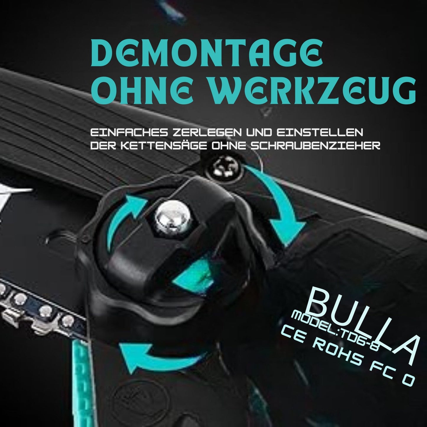 Akku-Kettensäge mit Brushless-Motoren und mit 2 2000mAh-Akkus