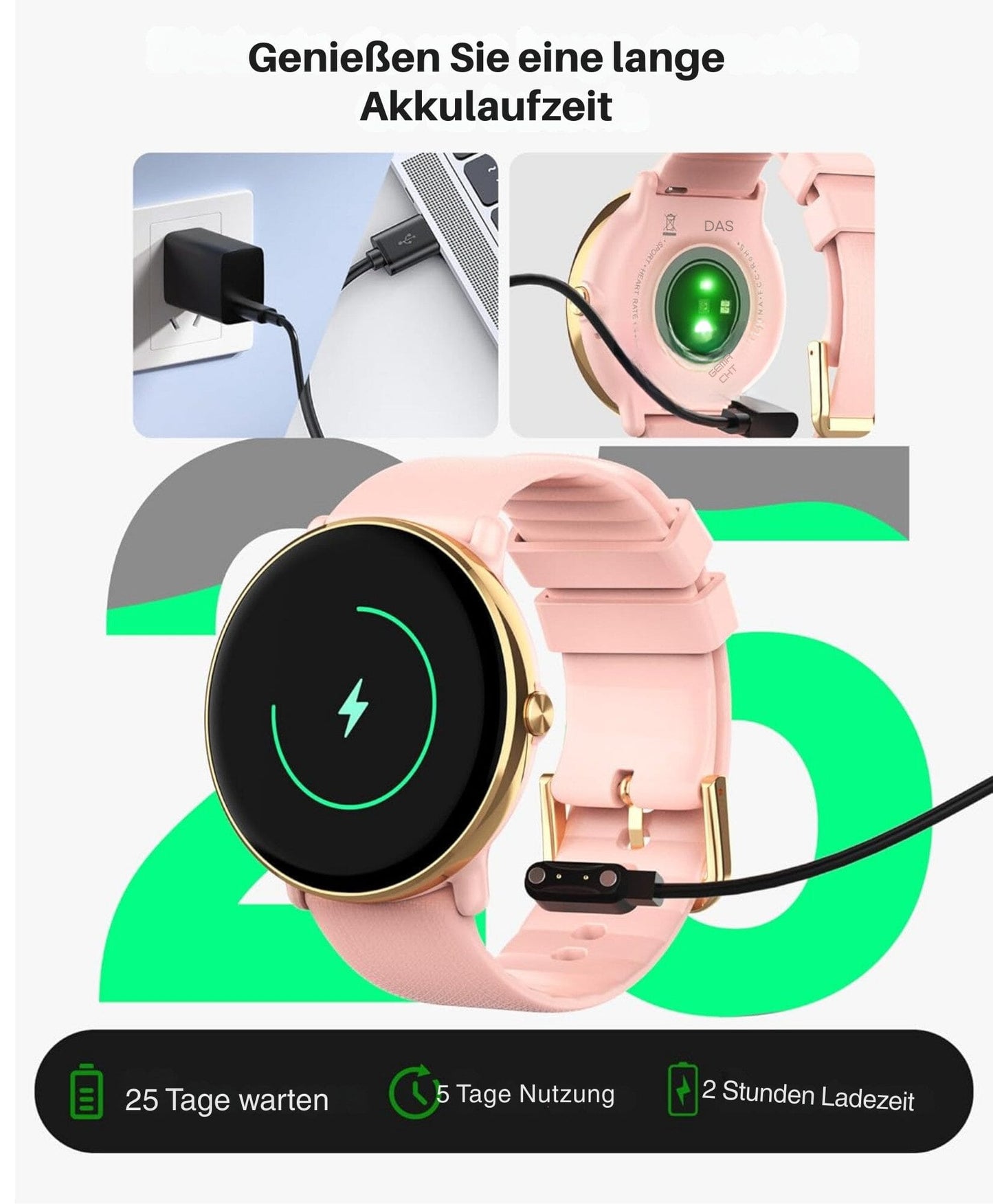 Damen & Herren – Fitnessuhr mit Bluetooth-Telefonie, AMOLED-Display Smartwatch