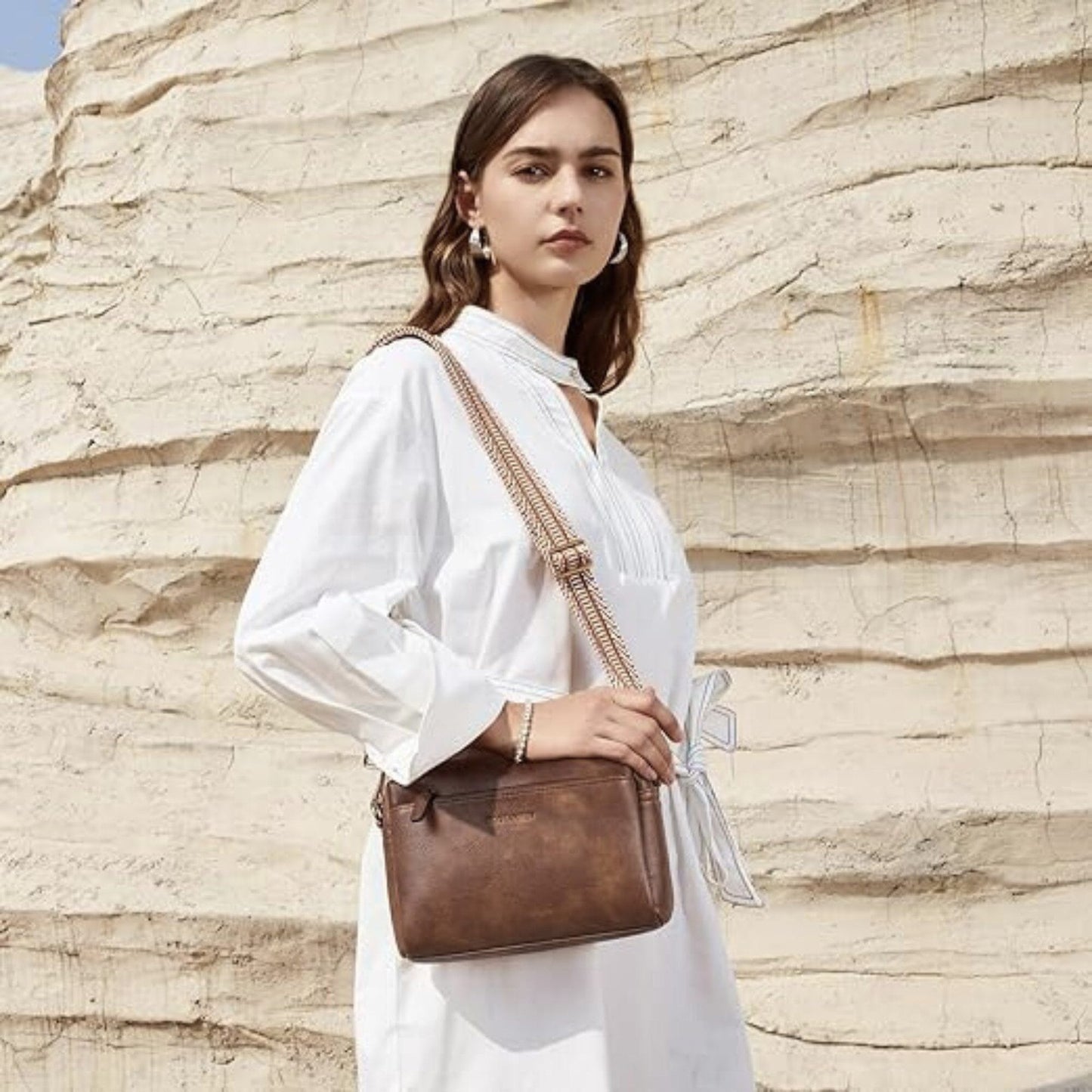 Handtasche Kleine Umhängetasche für Frauen Dreifach-Reißverschluss