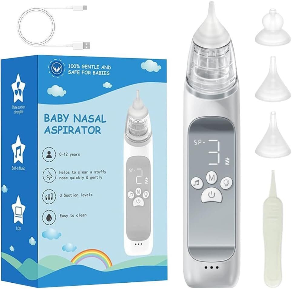 Nasensauger Baby mit 9 Saugstufen, Nachtlicht & Musik, Wiederaufladbar über USB-C