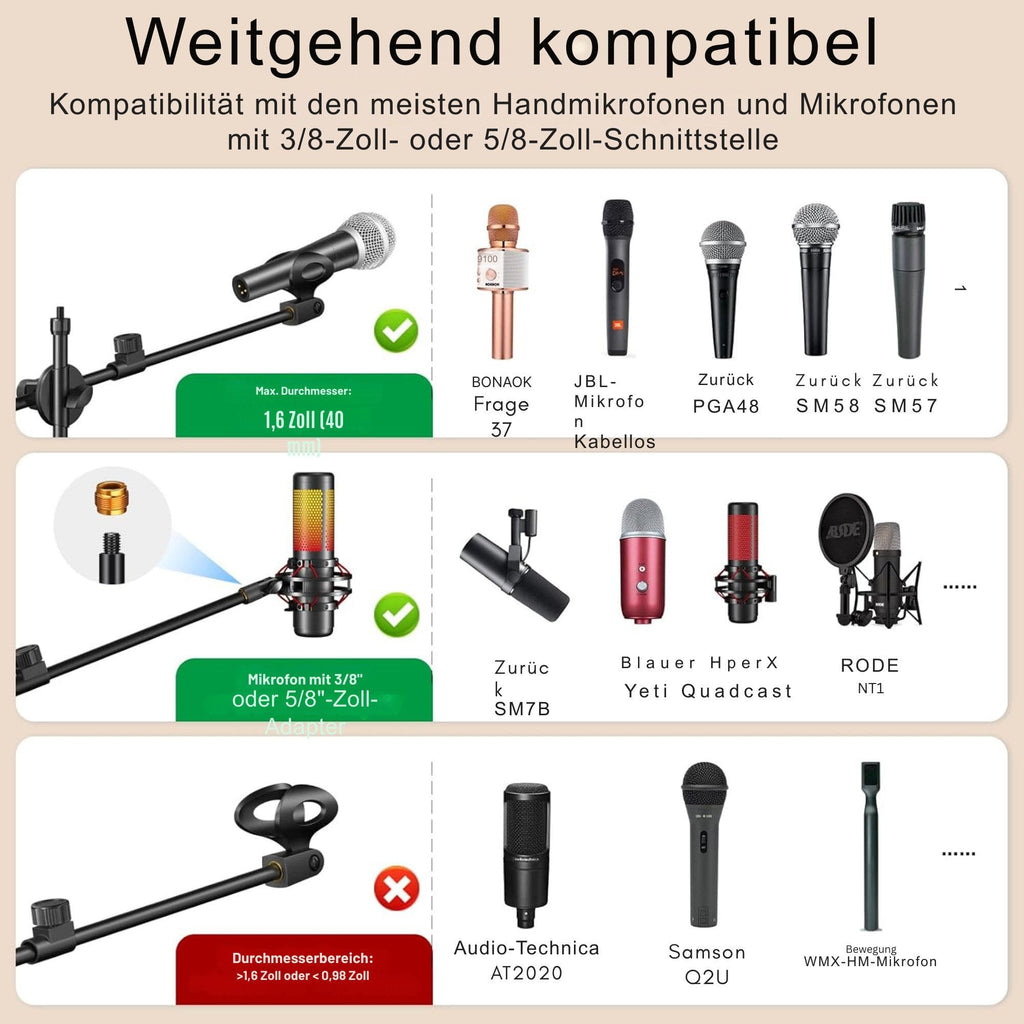 Mikrofonständer mit Galgenarm und Tragetasche – Stabiles Stativ aus Stahl, 107–174 cm