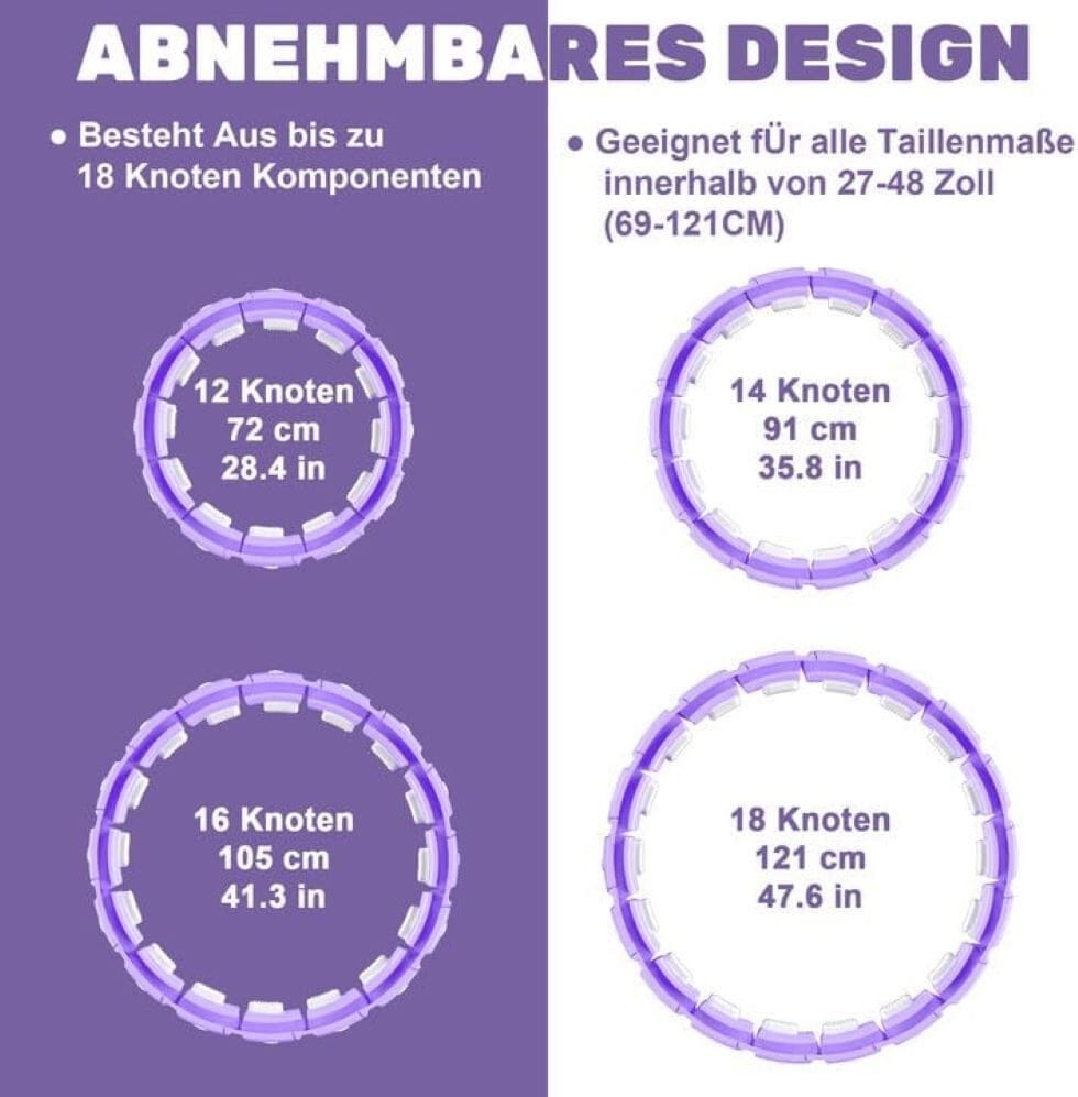 Hula-Hoop-Reifen mit Bunten LED-Lichteffekten und Gewicht Kugel, 18 abnehmbaren Teile