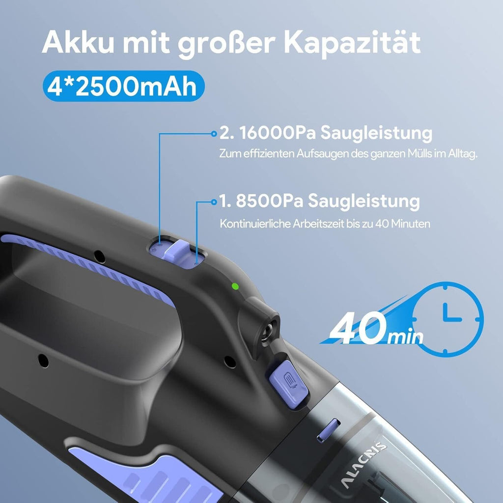 Akku-Handstaubsauger für Auto 2 Geschwindigkeiten für nass/trocken, Haus- und Tierhaare
