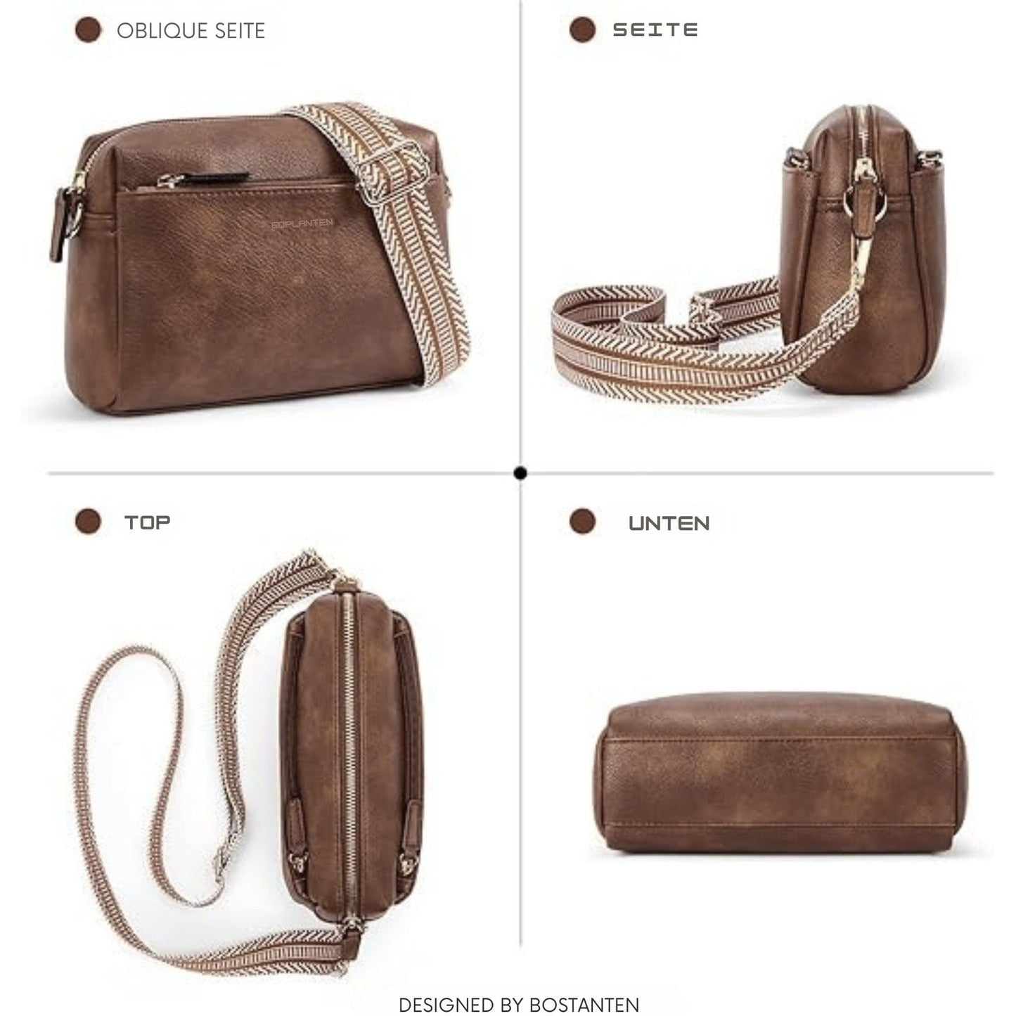Handtasche Kleine Umhängetasche für Frauen Dreifach-Reißverschluss