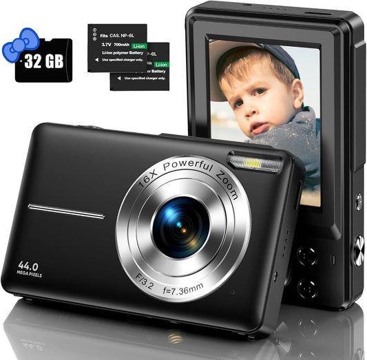 Digitalkamera mit 32G Micro SD Karte, 1080P Kinderkamera 44MP HD Kinderkamera