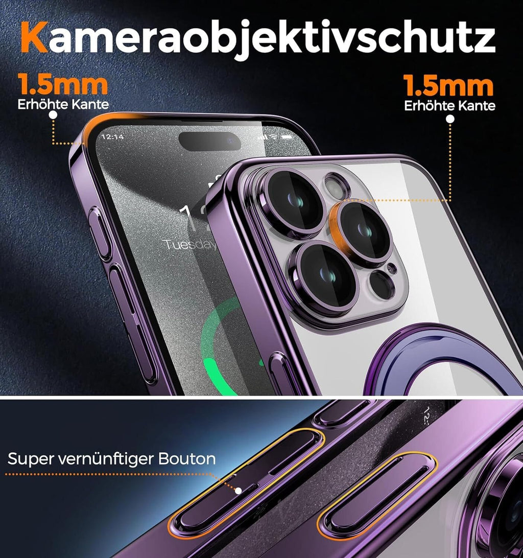 Handyhülle iPhone 15 Pro Max Hülle mit MagSafe und Integriertem 9H Kameraschutz