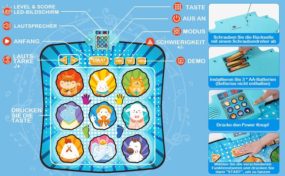 Spielmatte Tanzmatte Spielzeug für Kinder Mädchen Jungen, 3 Herausforderung Modi