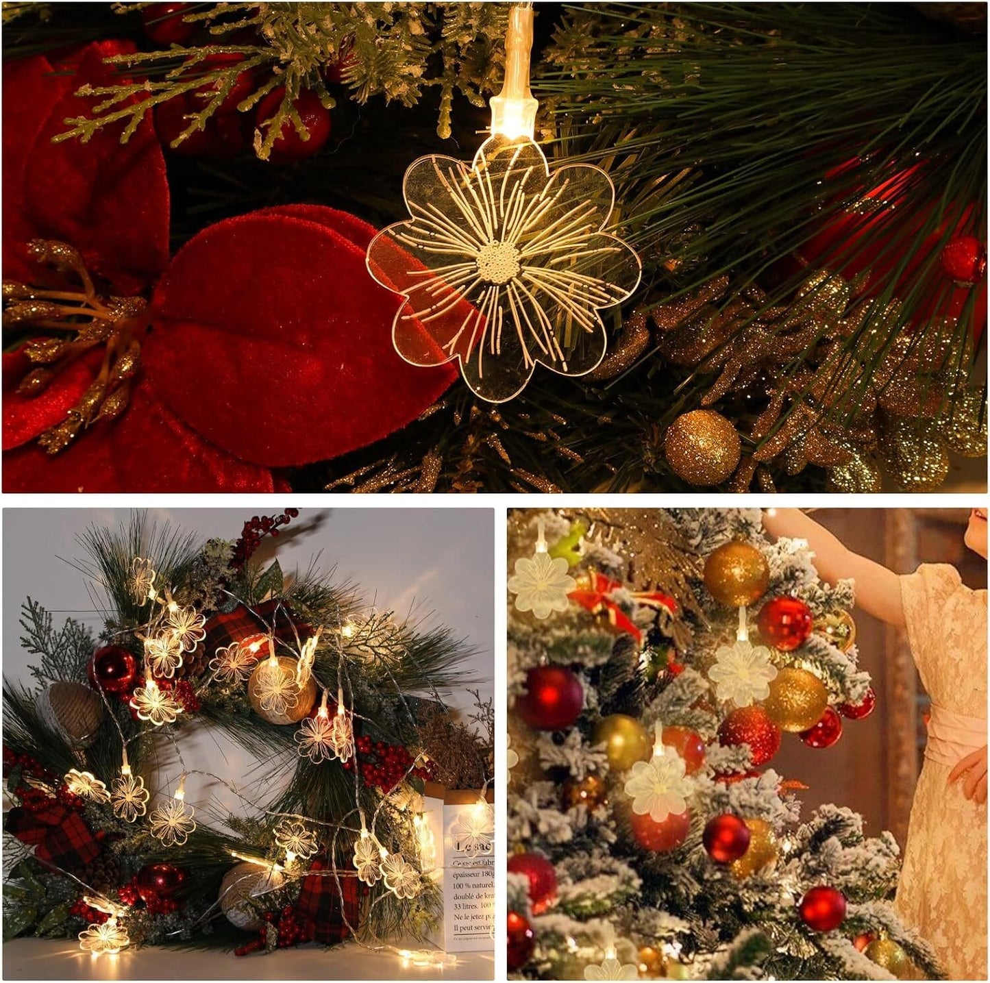 Lichterkette Innenbereich dekorative Lichter 4,1 m 15 LED USB wiederaufladbar