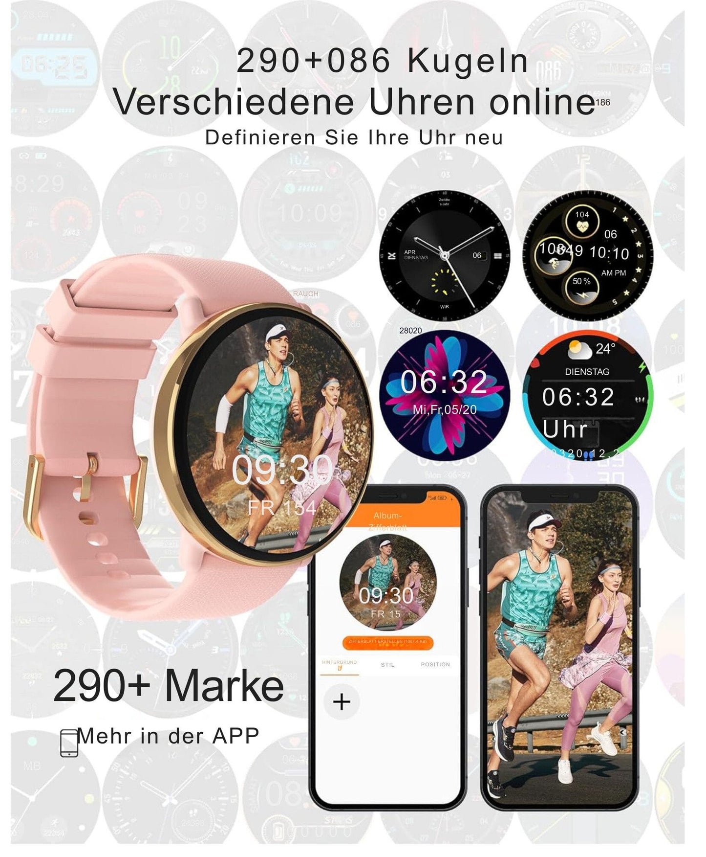Damen & Herren – Fitnessuhr mit Bluetooth-Telefonie, AMOLED-Display Smartwatch