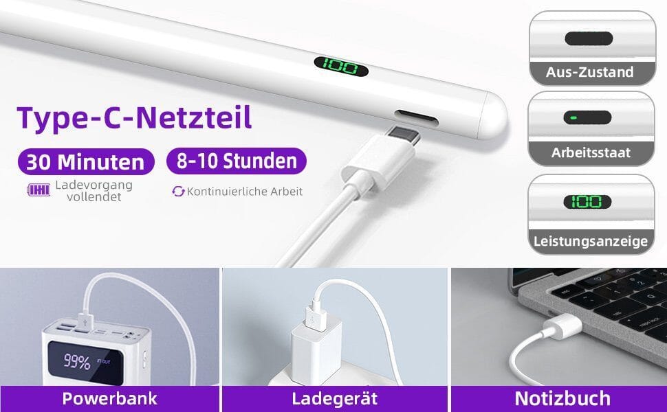 Eingabestift iPad, Active Stylus Pen - Handfläschenerkennung mit 5 Ersatzspitzen