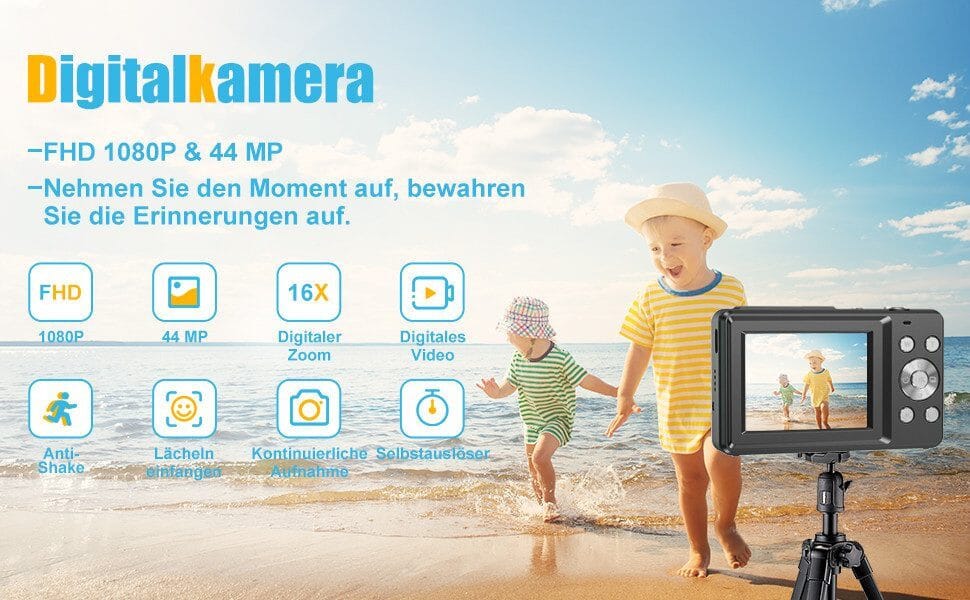 Digitalkamera mit 32G Micro SD Karte, 1080P Kinderkamera 44MP HD Kinderkamera