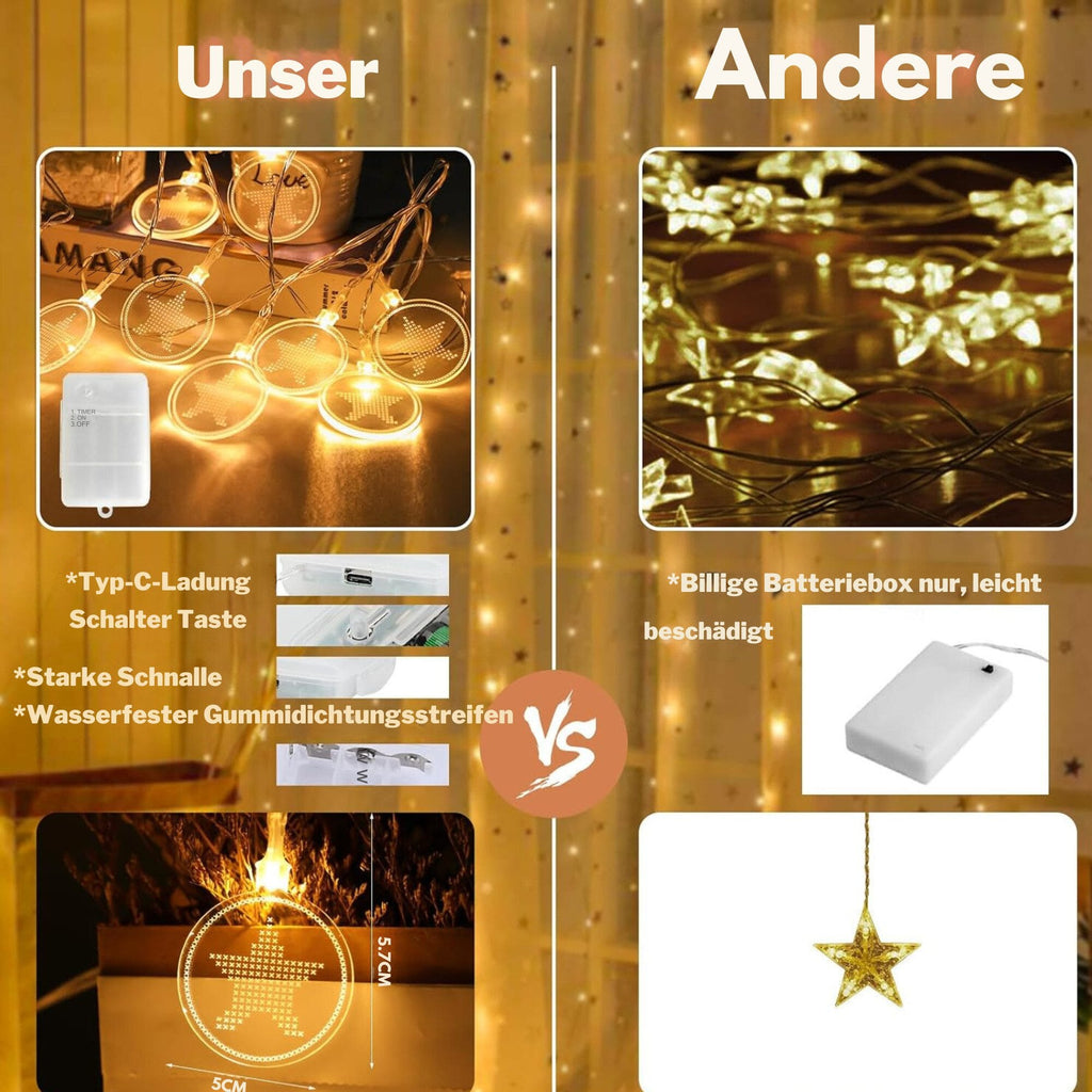 Lichterkette Innenbereich dekorative Lichter 4,1 m 15 LED USB wiederaufladbar