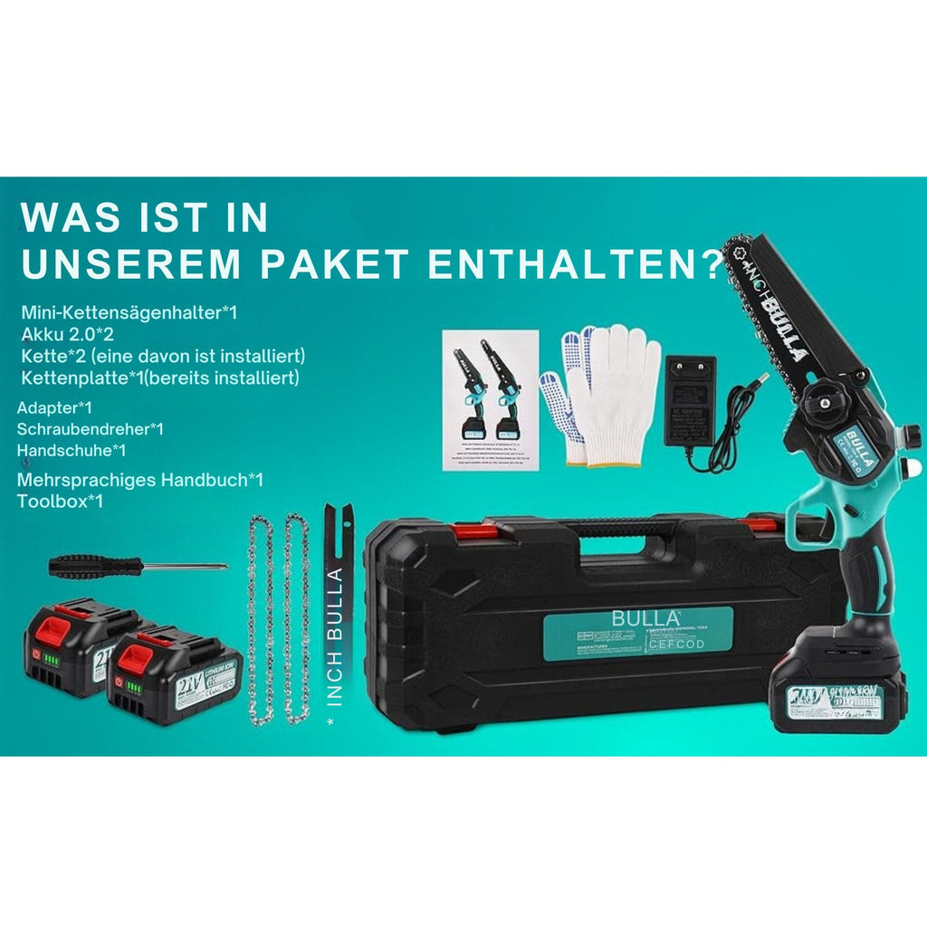 Akku-Kettensäge mit Brushless-Motoren und mit 2 2000mAh-Akkus