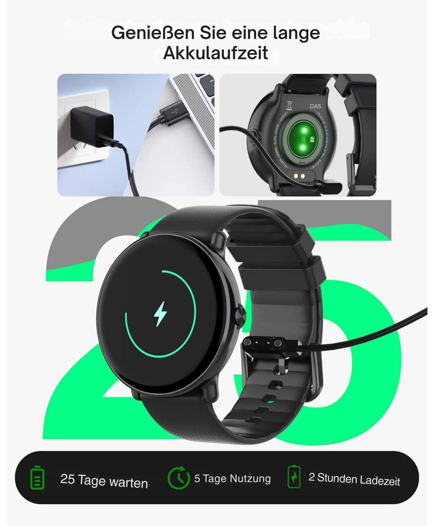 Damen & Herren – Fitnessuhr mit Bluetooth-Telefonie, AMOLED-Display Smartwatch