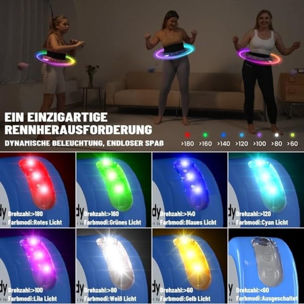 Hula-Hoop-Reifen mit Bunten LED-Lichteffekten und Gewicht Kugel, 18 abnehmbaren Teile