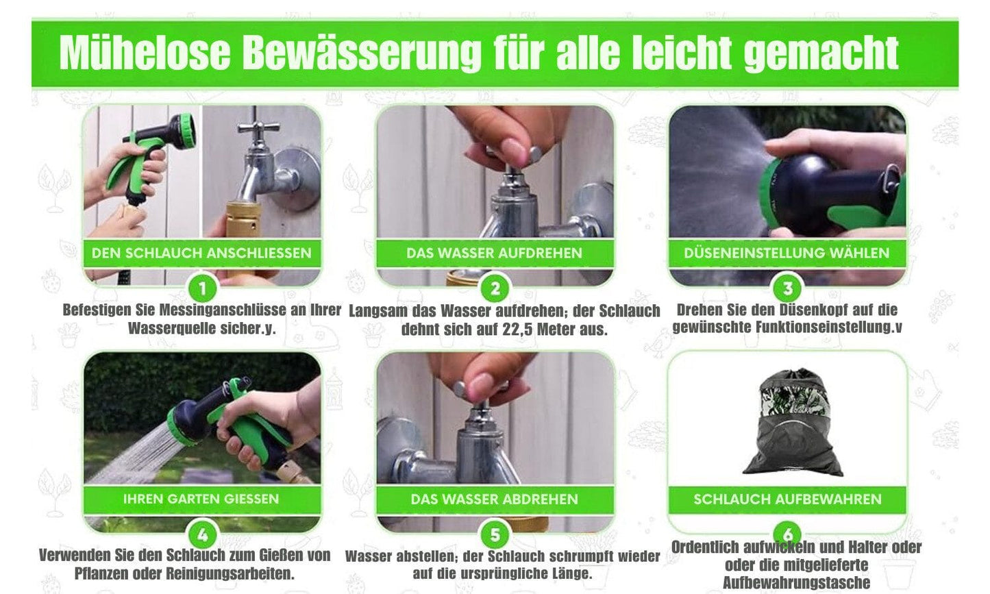 Gartenschlauch 22,5 m flexibler Wasserschlauch mit 9 Funktionsdüsen