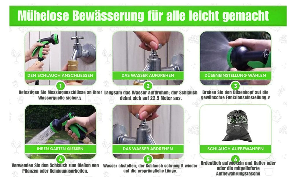 Gartenschlauch 22,5 m flexibler Wasserschlauch mit 9 Funktionsdüsen