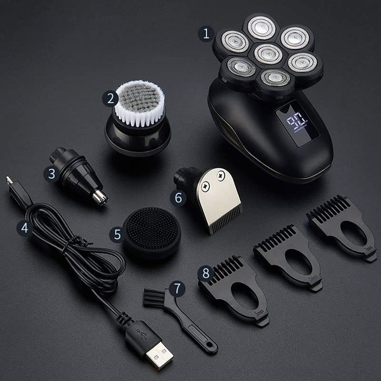 Elektrorasierer 6-in-1 Wasserdichter Rasierer für glatte Köpfe, Nass/Trocken