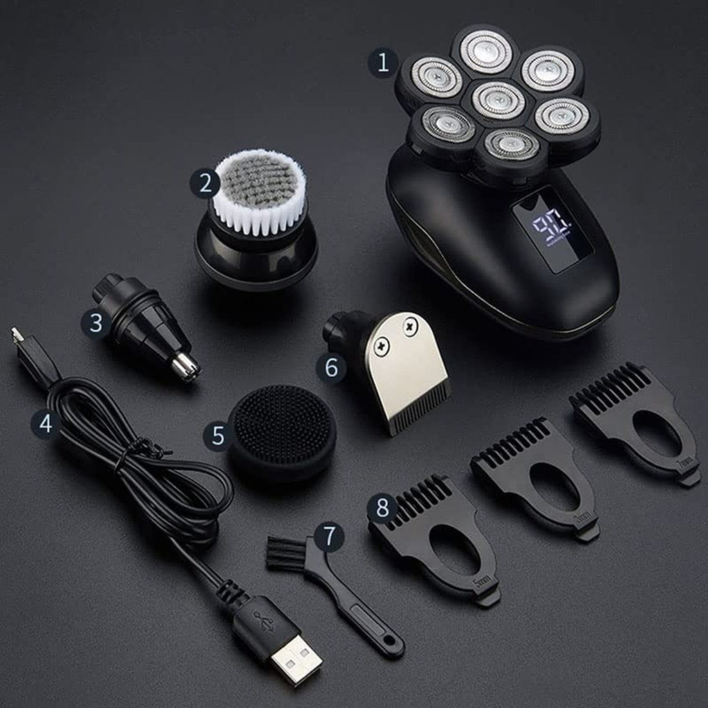 Elektrorasierer 6-in-1 Wasserdichter Rasierer für glatte Köpfe, Nass/Trocken