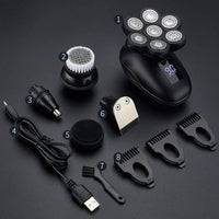 Elektrorasierer 6-in-1 Wasserdichter Rasierer für glatte Köpfe, Nass/Trocken