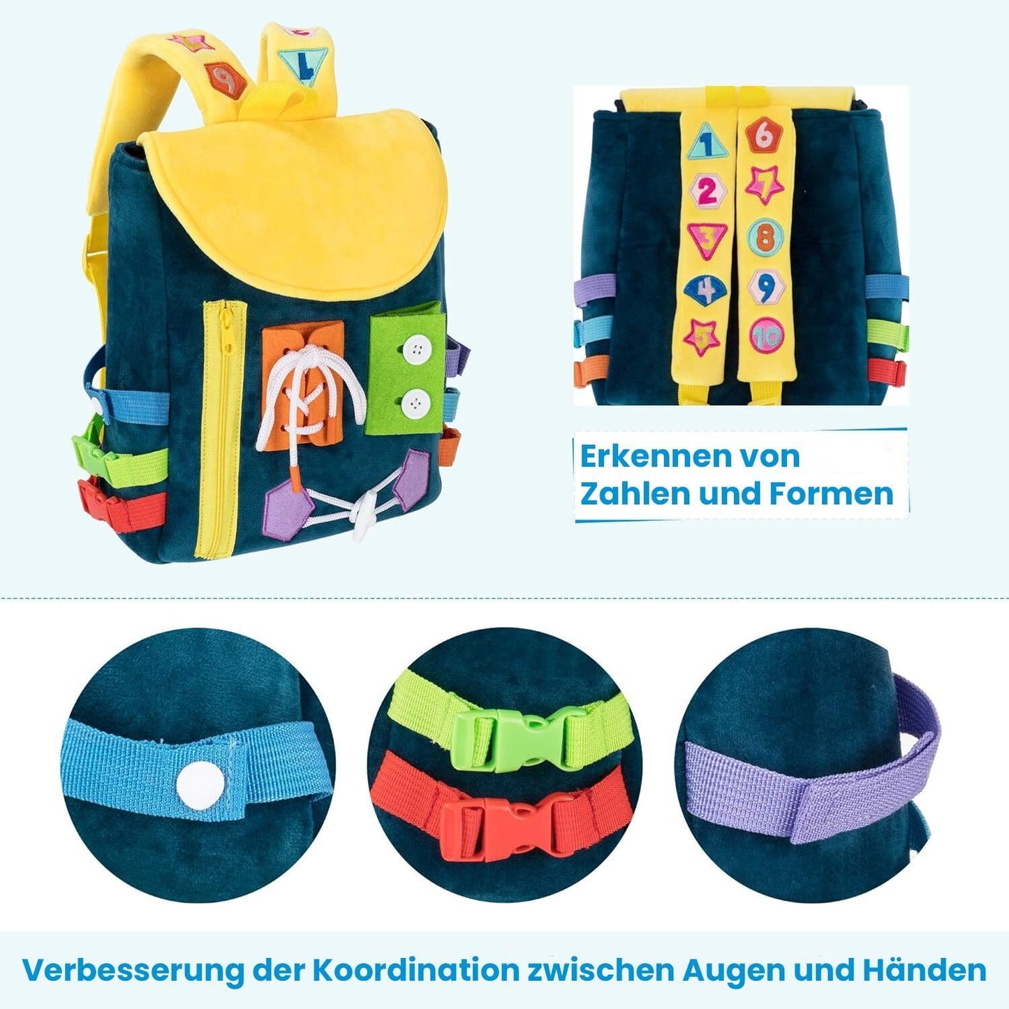 Kinderrucksack Kleinkindrucksack mit Schnallen und Lernspielzeug zur