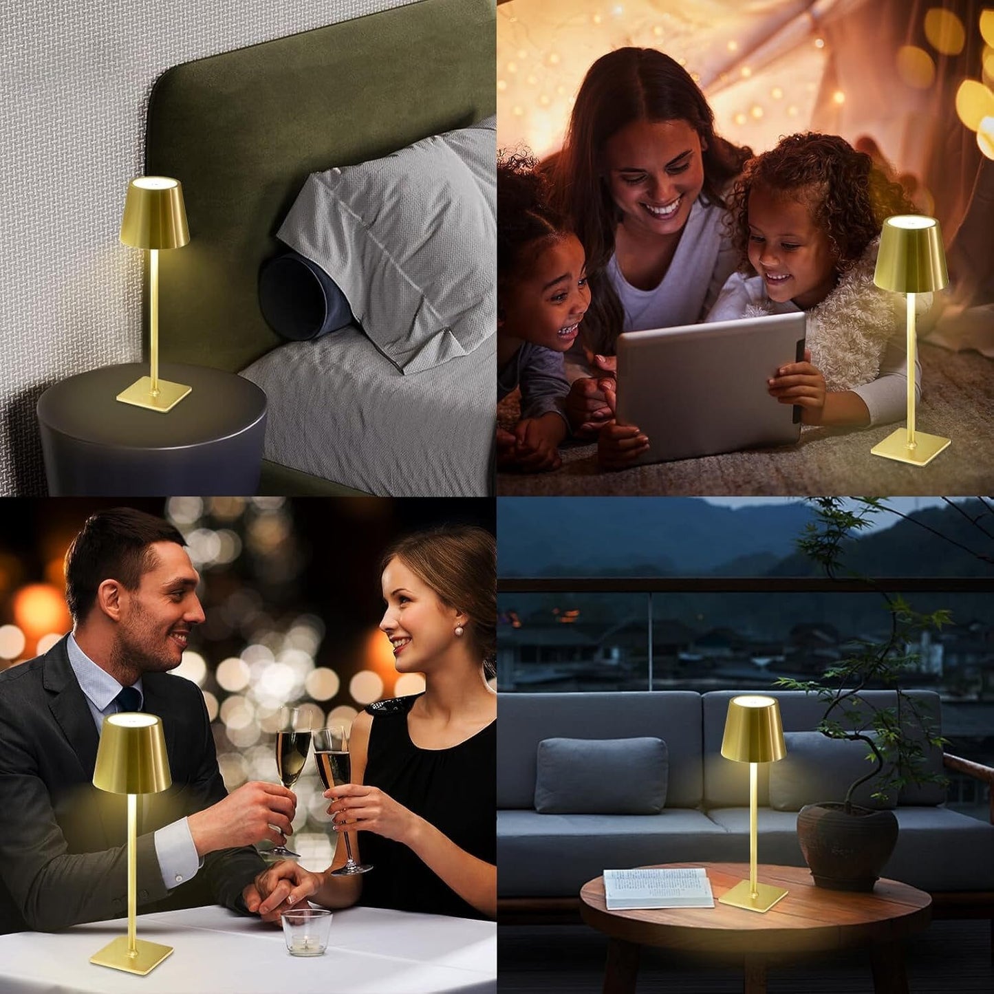 LED Tischleuchte mit 3 Farbtemperaturen -Wiederaufladbar,Touch-Dimmer,IP54 Wasserdicht