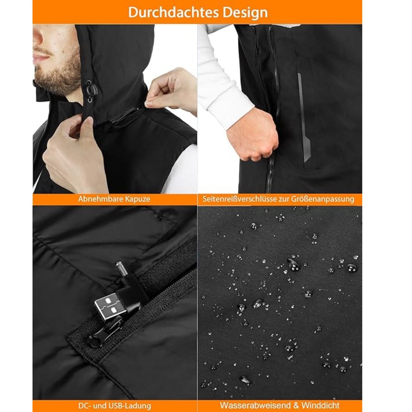 Funktionsweste Wärmeweste, beheizte Jacke, Intelligente einstellbare 3 Heizzonen