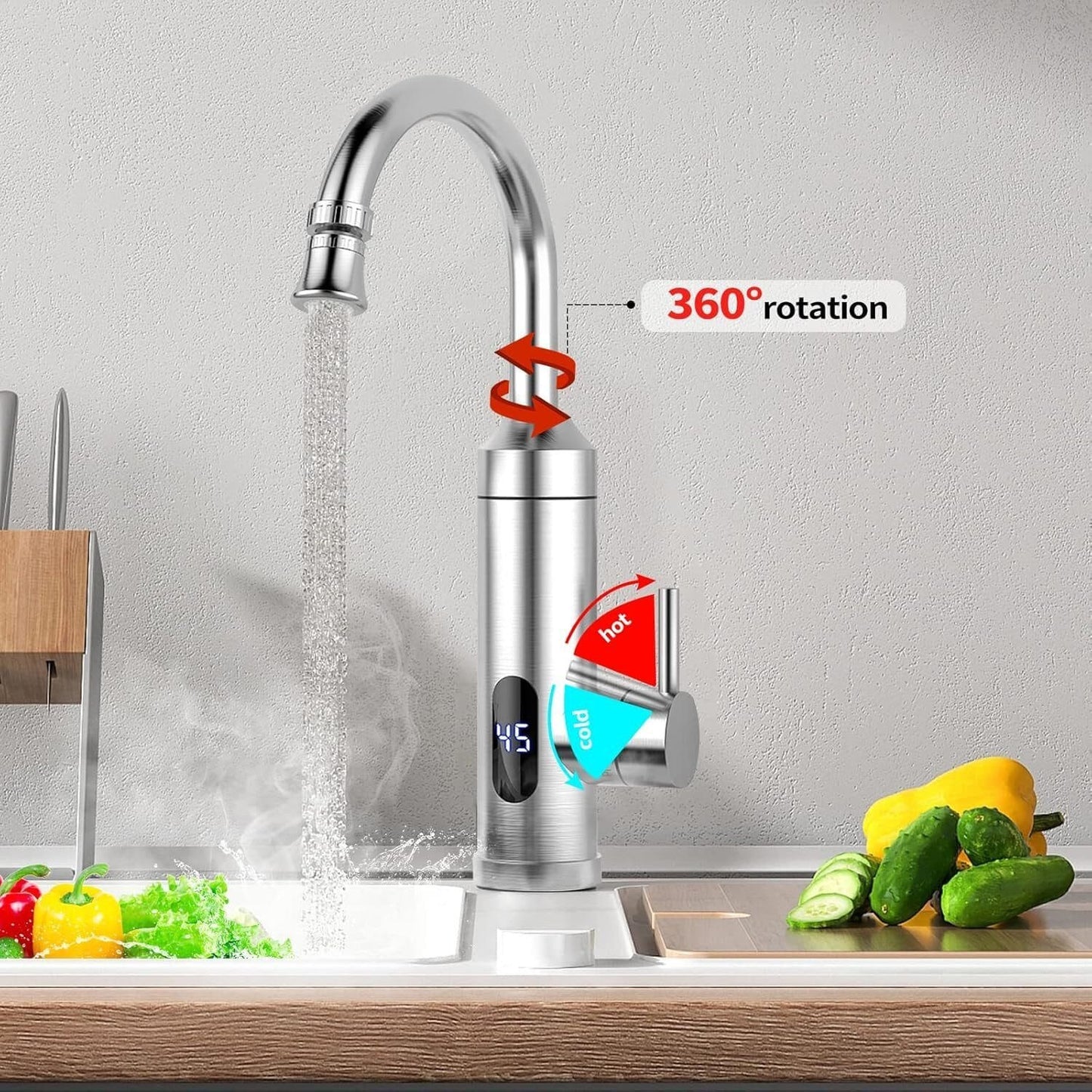 Durchlauferhitzer 230V Küchenarmatur Edelstahl mit LED-Temperaturanzeige Küche