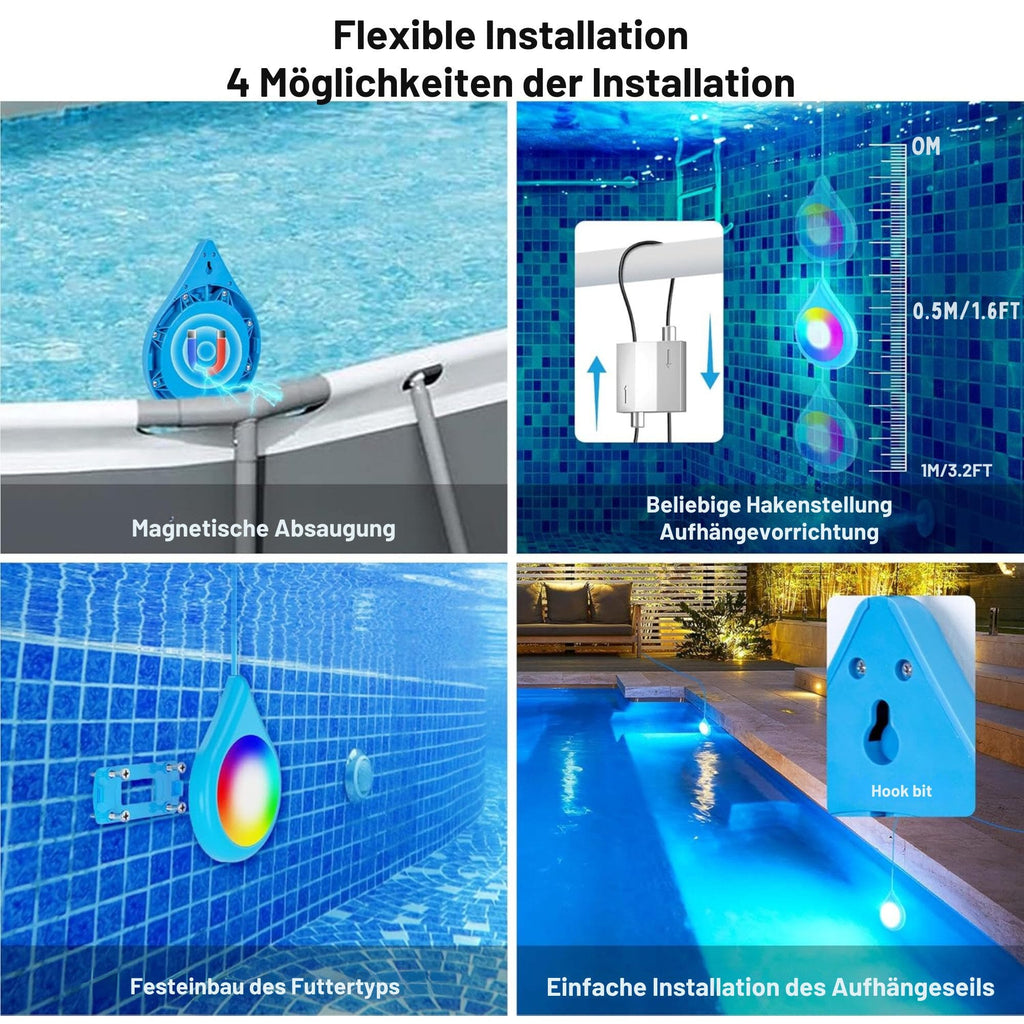 Pool-Lampe 15W Poolbeleuchtung IP68 Wasserdicht & Dimmbar mit Magnet
