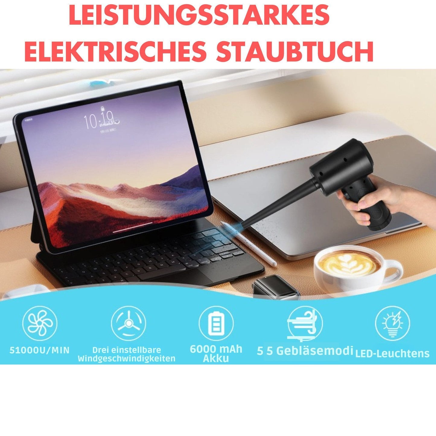 Akku-Handstaubsauger Druckluftspray Luftreinigungspistole 51000u/min Kabelloser Reiniger