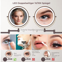 LED-Lichtspiegel Wiederaufladbarer beleuchteter Badezimmerspiegel, 1X/10X Vergrößerung