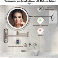 Kosmetikspiegel Wiederaufladbarer beleuchteter Badezimmerspiegel, 1X/10X Vergrößerung