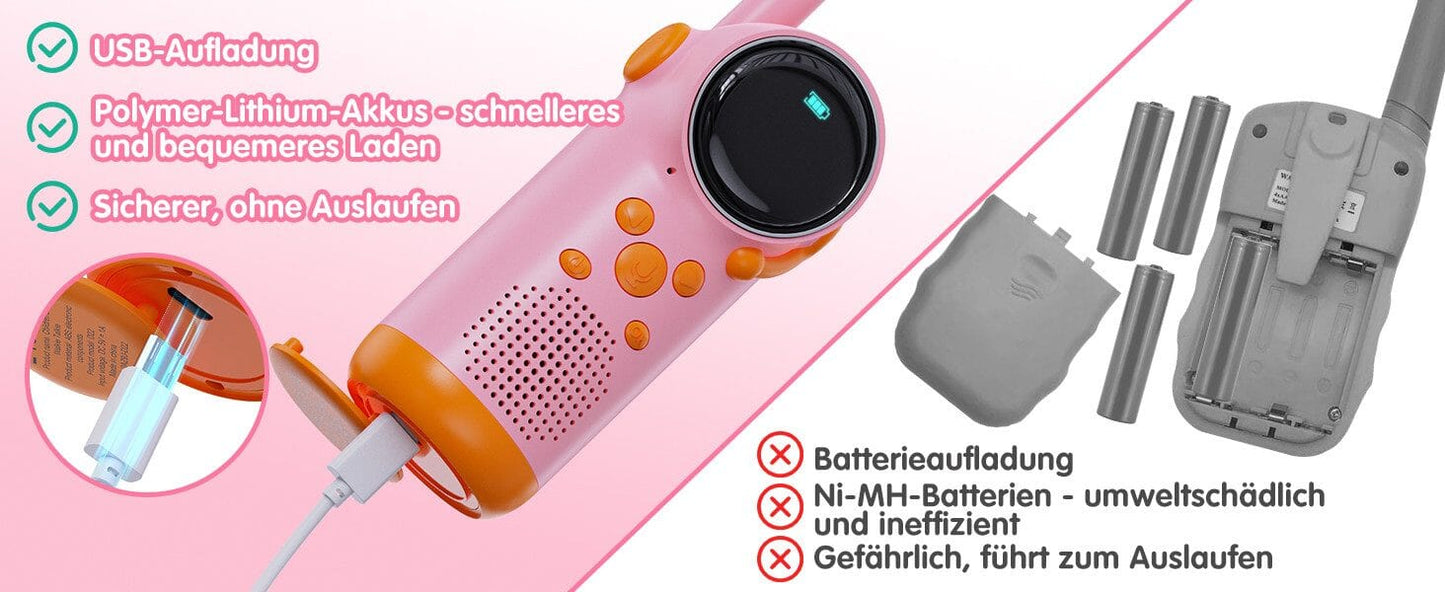 Walkie Talkie für Kinder mit VOX-Funktion, CTCSS-Technologie, LED-Taschenlampe