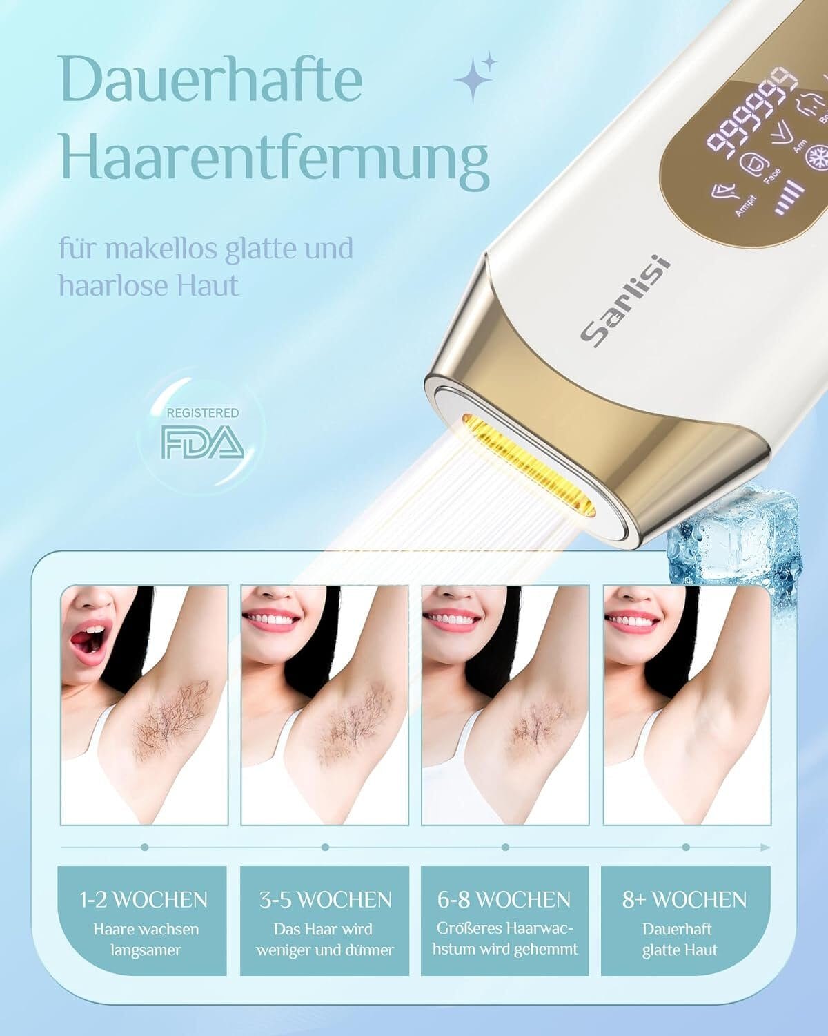 IPL-Haarentferner mit EISKÜHLUNG Funktion für Körper+Gesicht, Mit 5 einstellbaren Stufen