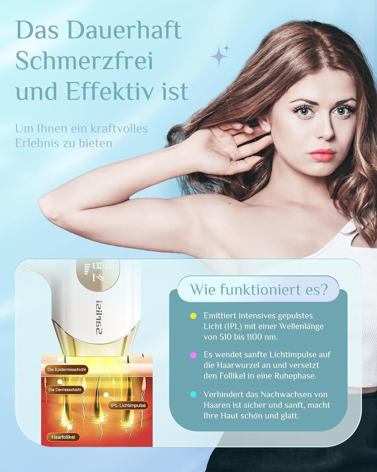 IPL-Haarentferner mit EISKÜHLUNG Funktion für Körper+Gesicht, Mit 5 einstellbaren Stufen