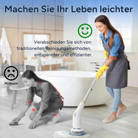 Reinigungsbürste mit 11 Bürstenköpfen, Teleskopgriff, 2 Geschwindigkeiten kabellos
