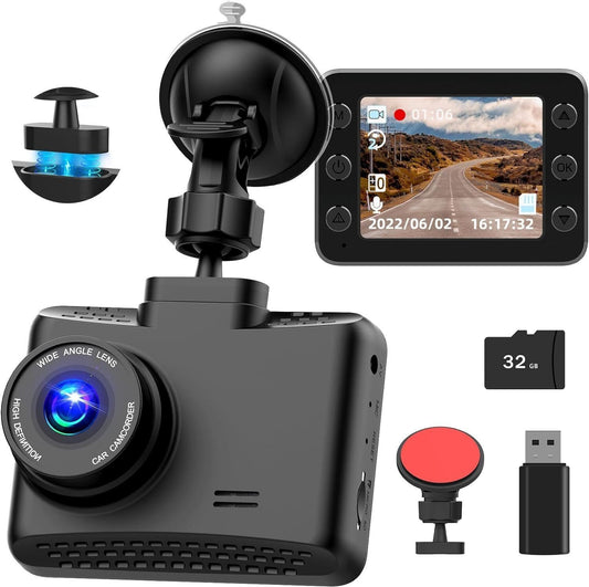 FHD 1080P DASHCAM, 2,5-Zoll-IPS-Bildschirm mit 32 GB SD-Karte Dashcam