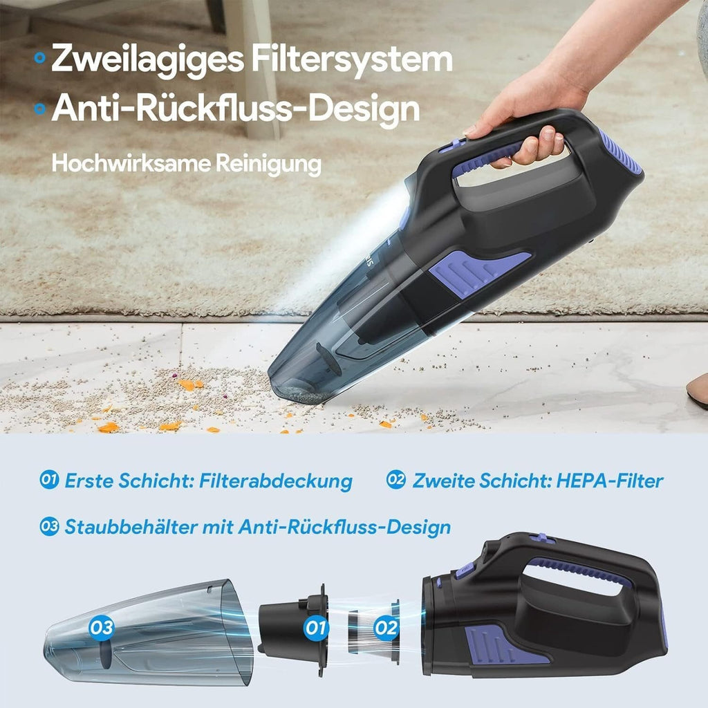 Akku-Handstaubsauger für Auto 2 Geschwindigkeiten für nass/trocken, Haus- und Tierhaare
