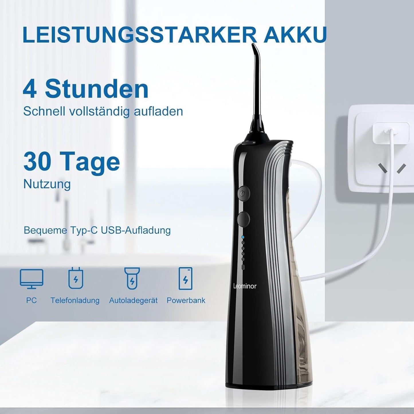 Munddusche Kabellos,5 Modi Elektrischer Zahnreiniger IPX7 Wasserdichter