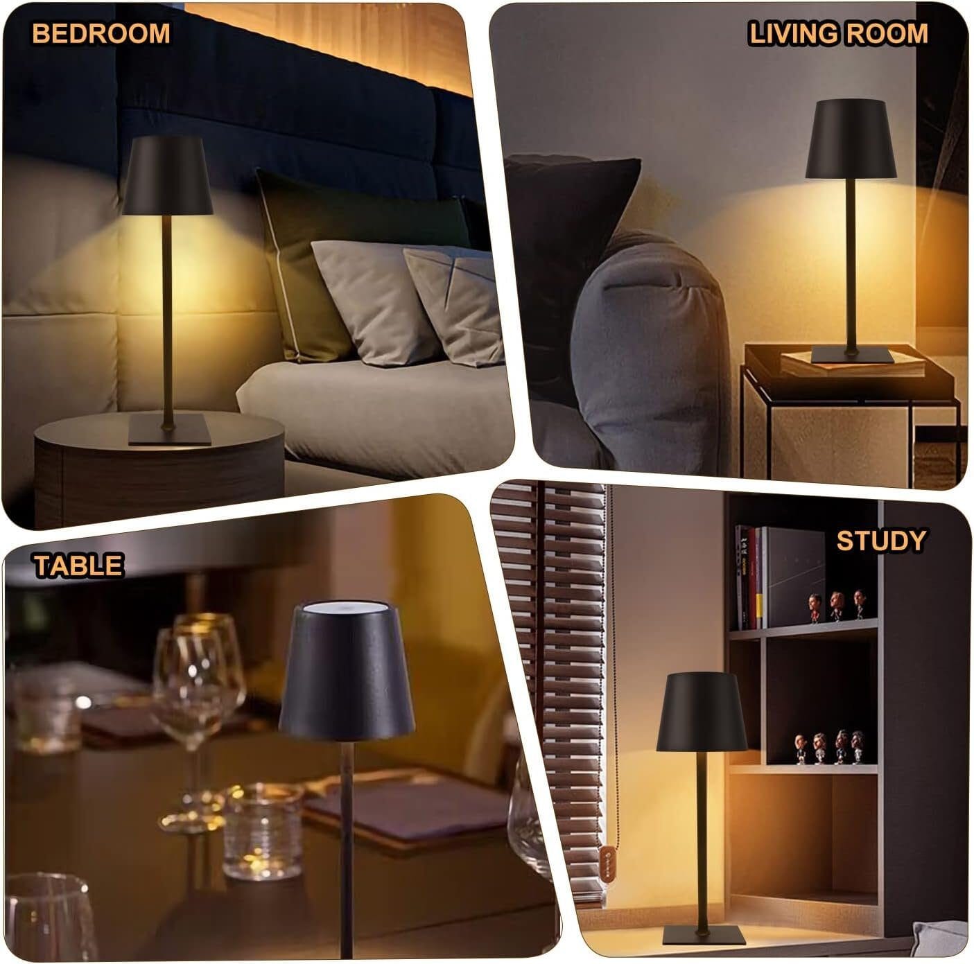 LED Tischleuchte mit 3 Farbtemperaturen -Wiederaufladbar,Touch-Dimmer,IP54 Wasserdicht