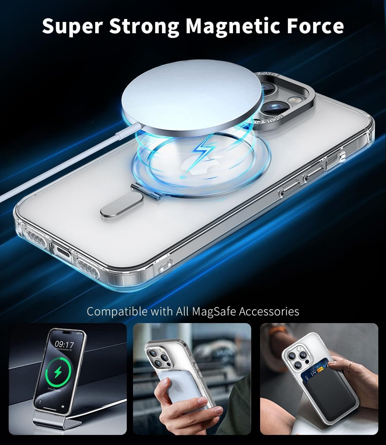 Handyhülle iPhone 15 Pro Hülle mit MagSafe und Integriertem 9H Kameraschutz
